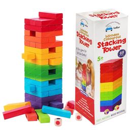 FunBlast Wooden Colorful Stacking Tower Blocks with Dices for Kids  48 Pcs Multicolor-30
