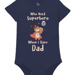Zeezeezoo Fathers Day Theme Half Sleeves Who Need Super Hero Father and Baby Bear Printed Onesie - Navy Blue-image-75