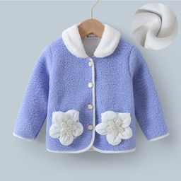 Kookie Kids Full Sleeves Front Open Collar Neck Fur Winter Jacket With Floral Applique - Lavender-image-24