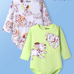 Babyoye Disney Interlock Knit Full Sleeves Onesie with 101 Dalmatians Graphics Pack of 2 White & Lime Green-image-8