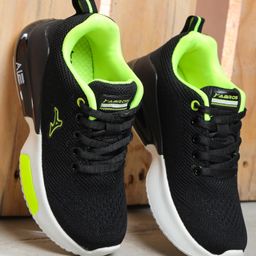 ABROS Mesh Detailed Colour Blocked Shoes - Black & Fluorescent Green-image-54