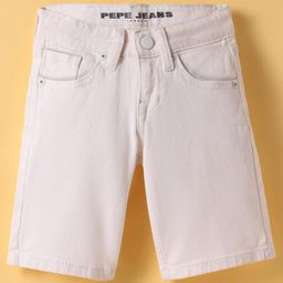 Pepe Jeans Cotton Elastane Woven Above Knee Length Solid Shorts - Off White-picture-37