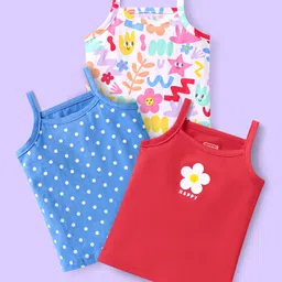 Babyhug 100% Cotton Singlet AntibacterialSlips with Polka Dot & Floral Print Pack of 3 - Red-picture-13