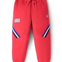Pine Kids Cotton Knit Full Length Track Pants with Tape Detailing - Red-image-83