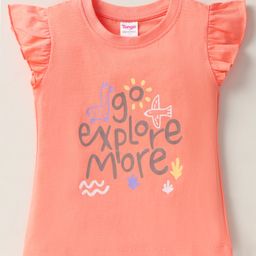 Tango Single Jersey Knit Frill Sleeves Top with Go Explore More Text Print - Coral-image-46
