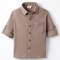 Rikidoos Full Sleeves Textured Shirt - Dark Fawn-image-80