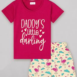 Sheer Love Cotton Jersey Half Sleeves Typography & Flamingo Printed Night Suit Set - Fuschia & Off White-image-67