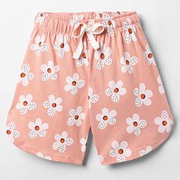 CUCUMBER Sinker Knit Above Knee Length Shorts With Floral Print - Peach-image-73