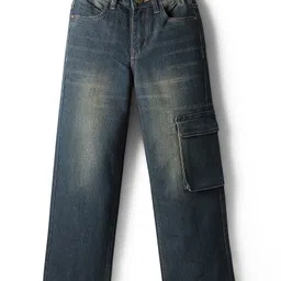 Pine Kids Denim Woven Full Length Washed Jeans With Pocket - Teal Blue-picture-3