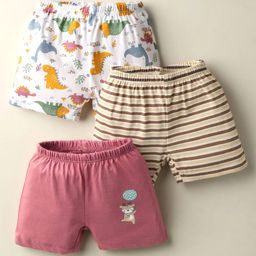 OHMS Single Jersey Knit Knee Length Shorts with Animal Print & Stripes Pack of 3 - Multicolor-image-80
