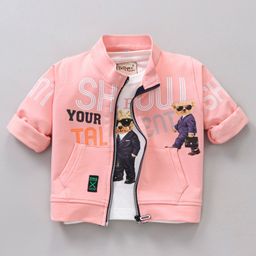 Dapper Dudes Full Sleeves Show Your Talent Text Printed Jacket With Tee - Peach-image-66