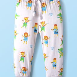 Babyhug Cotton Knit Full Length Lounge Pant with Animals Print - White-picture-8