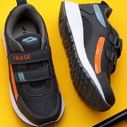 TRASE Colour Blocked Double Velcro Closure Sneakers - Grey & Orange-image-55