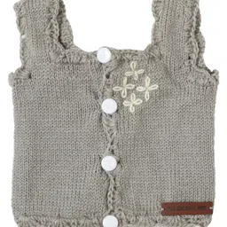 The Original Knit Sleeveless Flower Embroidered & Self Designed Vest - Grey-picture-34