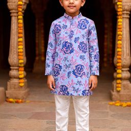 KiddoPanti Boys Floral Printed Cotton Kurta with Pyjama-image-39