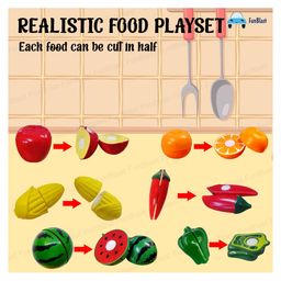 FunBlast Realistic Fruits & Vegetables Toys Play Set with Chopping Board & Knife - Multicolour image 2