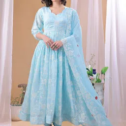 TextileNow Women Floral Embroidered Kurta with Churidar & Dupatta-image-7