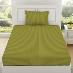 RRC Green Striped 144 TC Single Bedsheet with 1 Pillow Covers-23