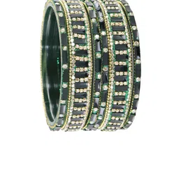 ZULKA Set Of 6 Zircon Diamonds Studded & Beaded GlassBangles image 2
