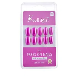 FEELHIGH Set Of 24 Reusable Press On Metallic Nails-4