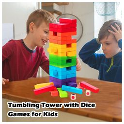 FunBlast Wooden Colorful Stacking Tower Blocks with Dices for Kids  48 Pcs Multicolor image 4