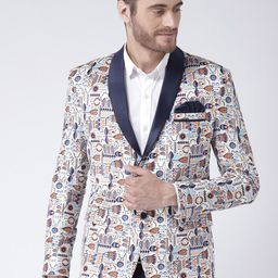 Hangup Multicoloured Printed Slim Fit Tuxedo Blazer-8