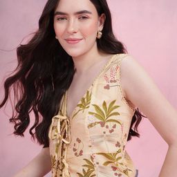 DressBerry Printed Lace Inserts Tie-Up Detail Empire Top-image-69