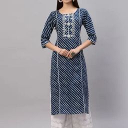 Stylum Blue Cotton Embroidered Straight Kurta-image-55