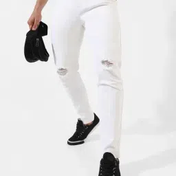 Campus Sutra White Regular Fit Distressed Jeans-picture-8