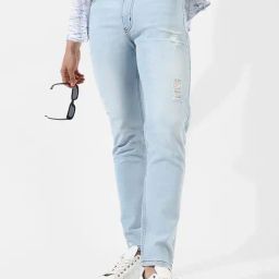 Campus Sutra Sky Blue Regular Fit Distressed Jeans-image-44
