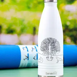 Servewell Indus White Stainless Steel Yoga Printed Vacuum Bottle (1 L)-29
