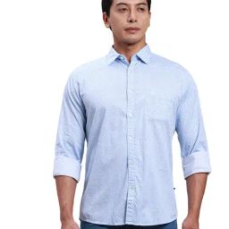 Parx Blue Cotton Slim Fit Printed Shirt-picture-38