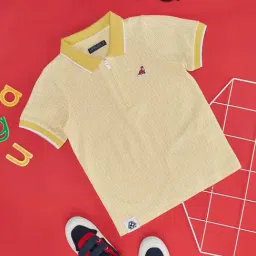 Pantaloons Junior Primrose Yellow Cotton Self Pattern Polo T-Shirt-image-33