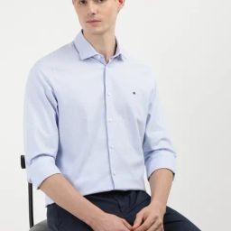 Tommy Hilfiger Custom Color Classic Blue Cotton Slim Fit Self Shirt-image-66
