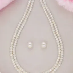 Sri Jagdamba Pearls Vanya Pearl White Alloy Necklace & Earring Set-image-51