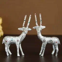eCraftIndia Set of 2 Engraved Silver Deer Handcrafted Decorative Metal Figurine-25