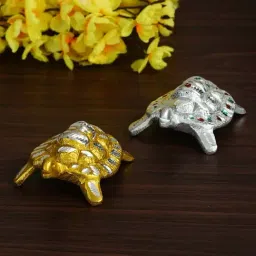 eCraftIndia Golden and Silver Engraved Tortoise Feng Shui Handcrafted Decorative Metal Showpiece-27