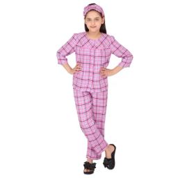 Cutecumber Kids Pink Checks Top, Pyjamas with Eyes Mask-picture-3