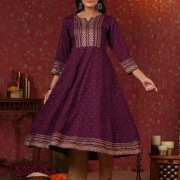 Ishin Purple Printed Flared Kurta-image-19
