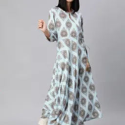 YASH GALLERY Blue Printed A Line Kurta-picture-8