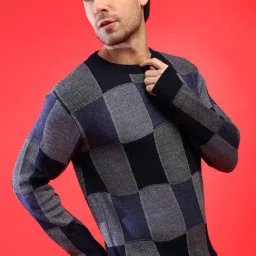 Campus Sutra Blue & Grey Checks Sweater-picture-15