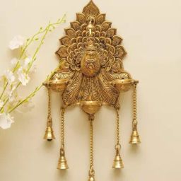 Ekaa Handicrafts Golden Peacock Diya In Brass With Multiple Diya Holders Wall Hanging-image-6