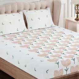 SEJ by Nisha Gupta Floral Brown 144 TC Cotton Double Bed Sheet with 2 Pillow Covers-picture-34