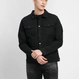 Jack & Jones Black Cotton Shirt Collar Denim Jacket-image-40