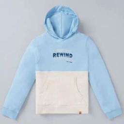 Ed-a-Mamma Kids Blue & White Cotton Color Block Full Sleeves Hoodie-image-63