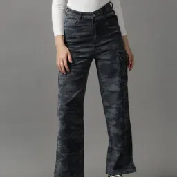 SHOWOFF Grey Cotton Camou Pattern Mid Rise Jeans-image-7