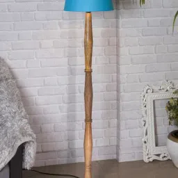 Homesake 'Antique' Turquoise & Brown Wood Tall Floor Lamp With Shade & Bulb - Set of 1-image-90