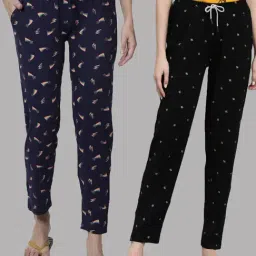 Kryptic Navy & Black Printed Pure Cotton Elasticated Waist Band Regular Fit Pyjamas - Pack of 2-image-72