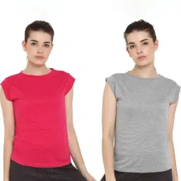 Appulse Grey Melange & Dark Pink Cotton T-Shirt - Pack of 2-picture-1
