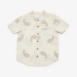HOP Kids by Westside Beige Paisley Print Cotton-Blend Shirt-image-41